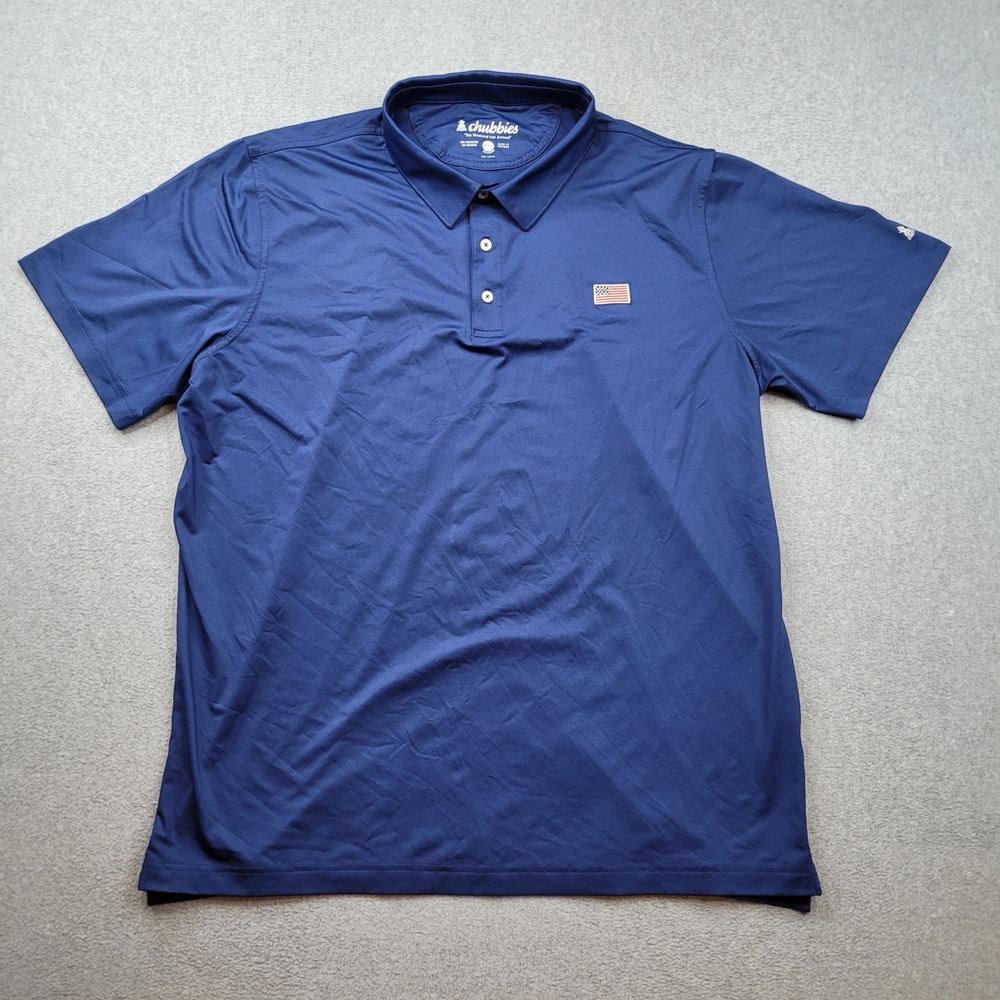 Chubbies Polo Shirt Mens XXL Blue American Flag Performance Golf Short Sleeve